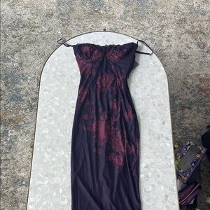 House of CB Purple Ruched Strapless Maxi Gown